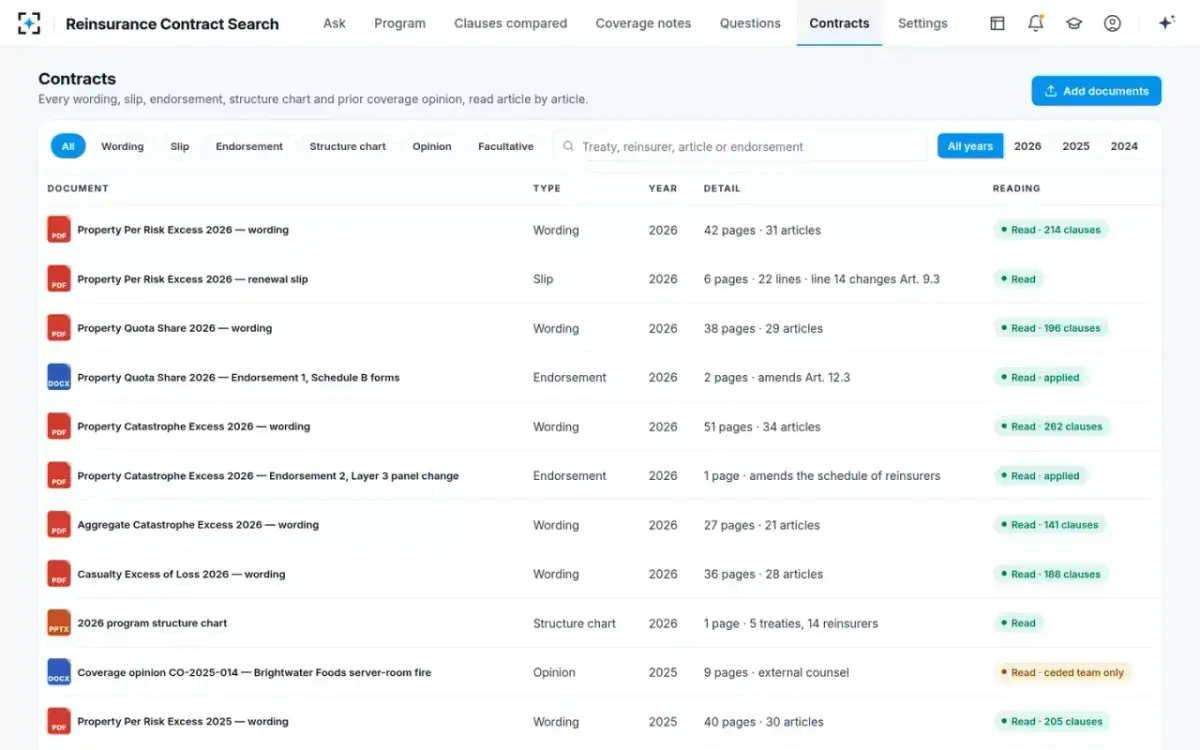 Reinsurance Contract Search — Contracts