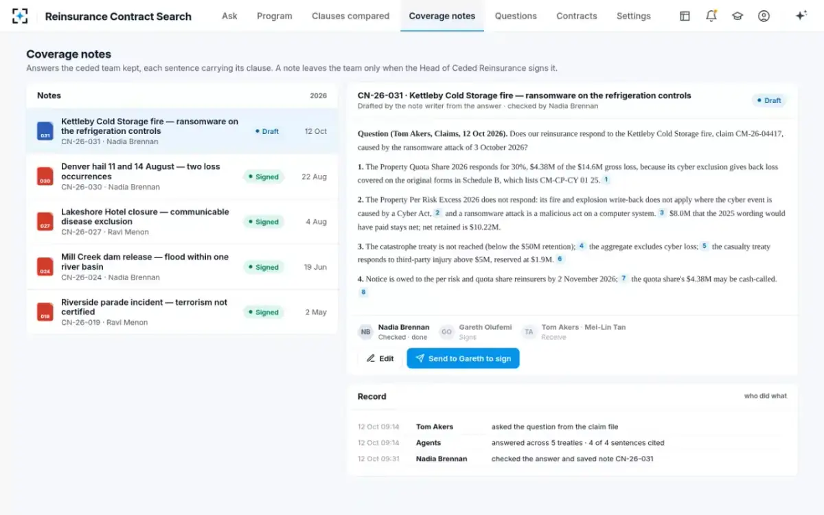 Reinsurance Contract Search — Coverage notes