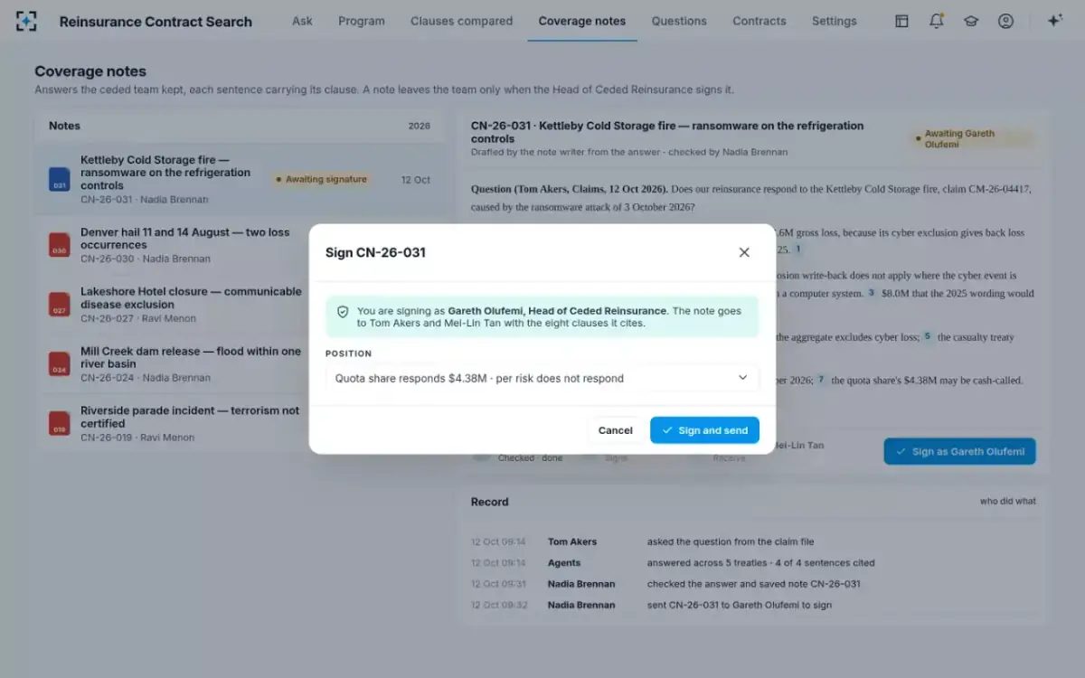 Reinsurance Contract Search — Signing the note