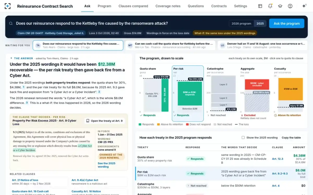 Reinsurance Contract Search — Last year’s wording, as a what-if
