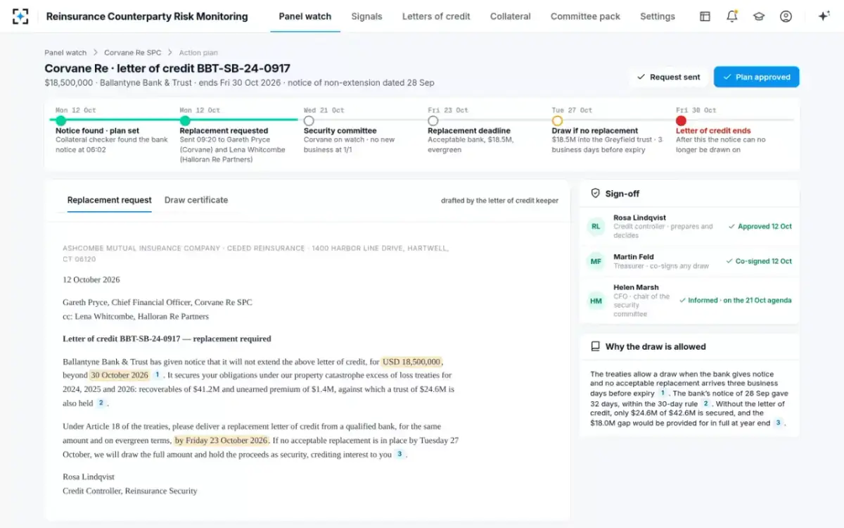 Reinsurance Counterparty Risk Monitoring — Approved and co-signed