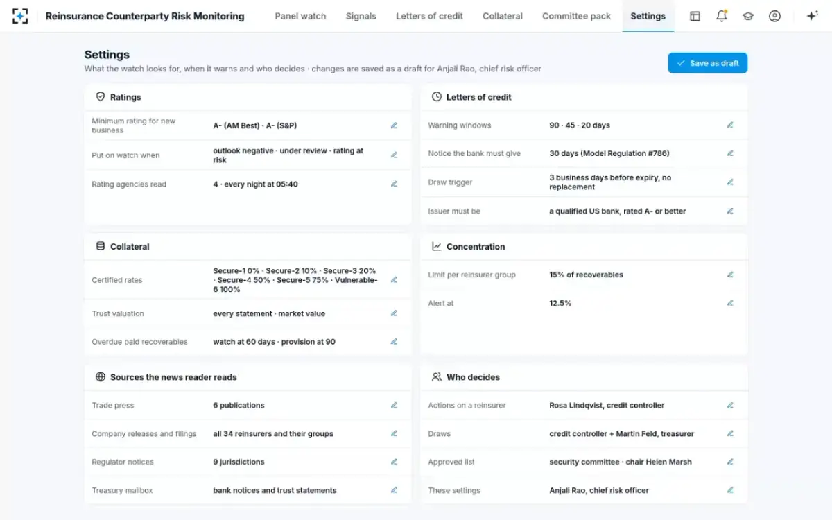 Reinsurance Counterparty Risk Monitoring — Your security policy