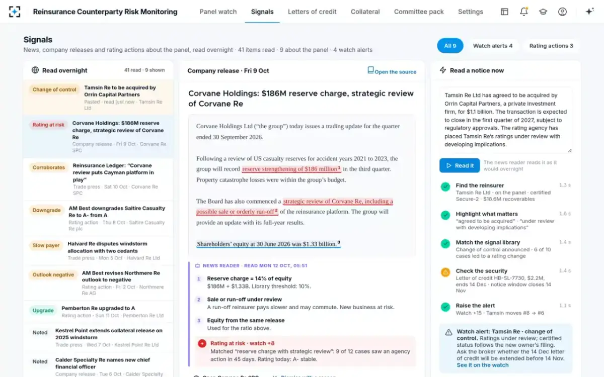 Reinsurance Counterparty Risk Monitoring — Read a notice now