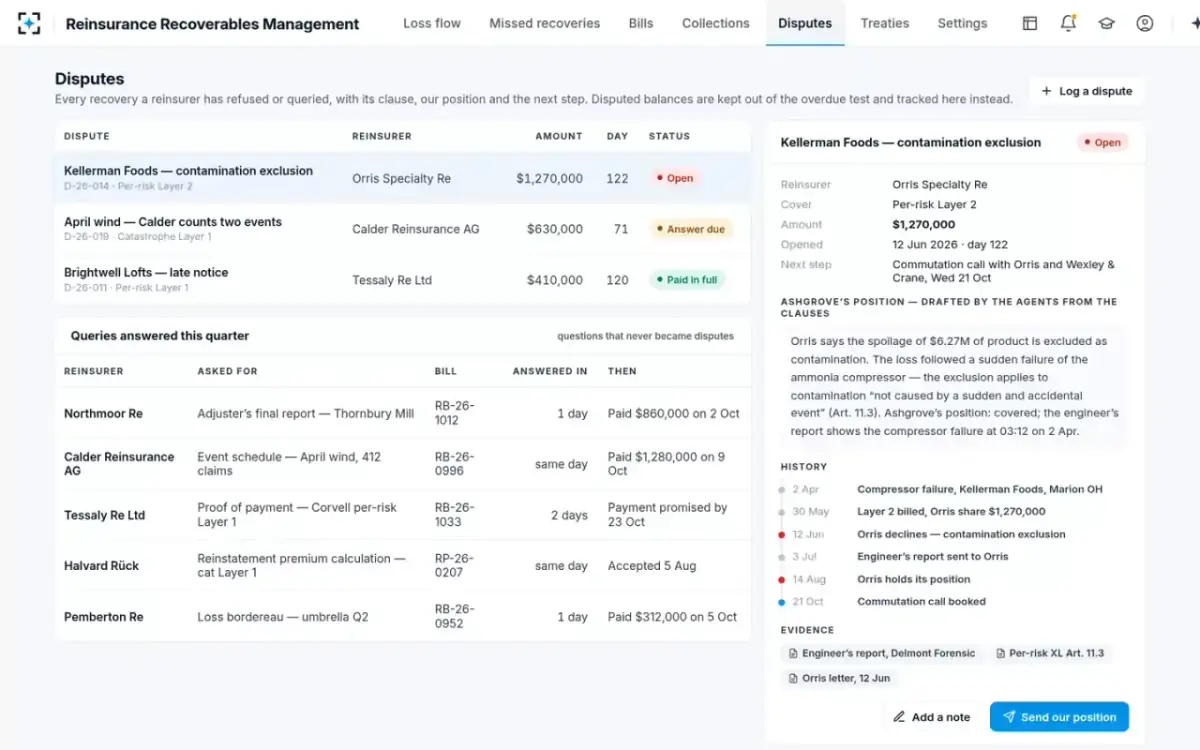 Reinsurance Recoverables Management — Disputes