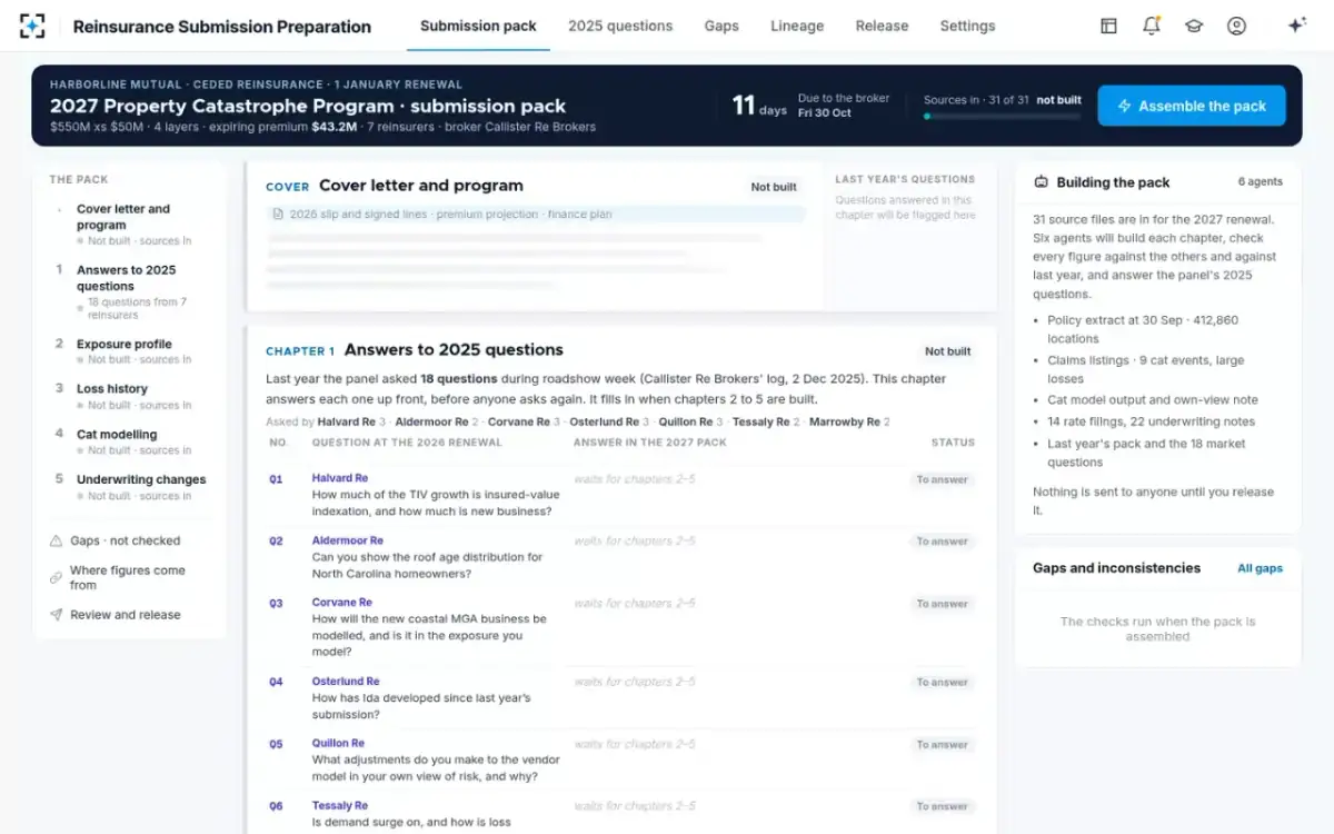 Reinsurance Submission Preparation — Before assembly