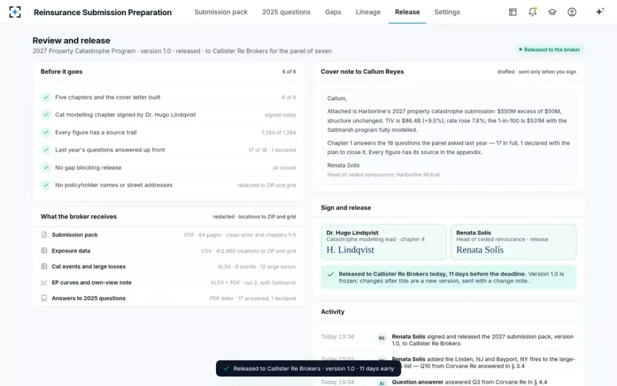 Reinsurance Submission Preparation — Review and release