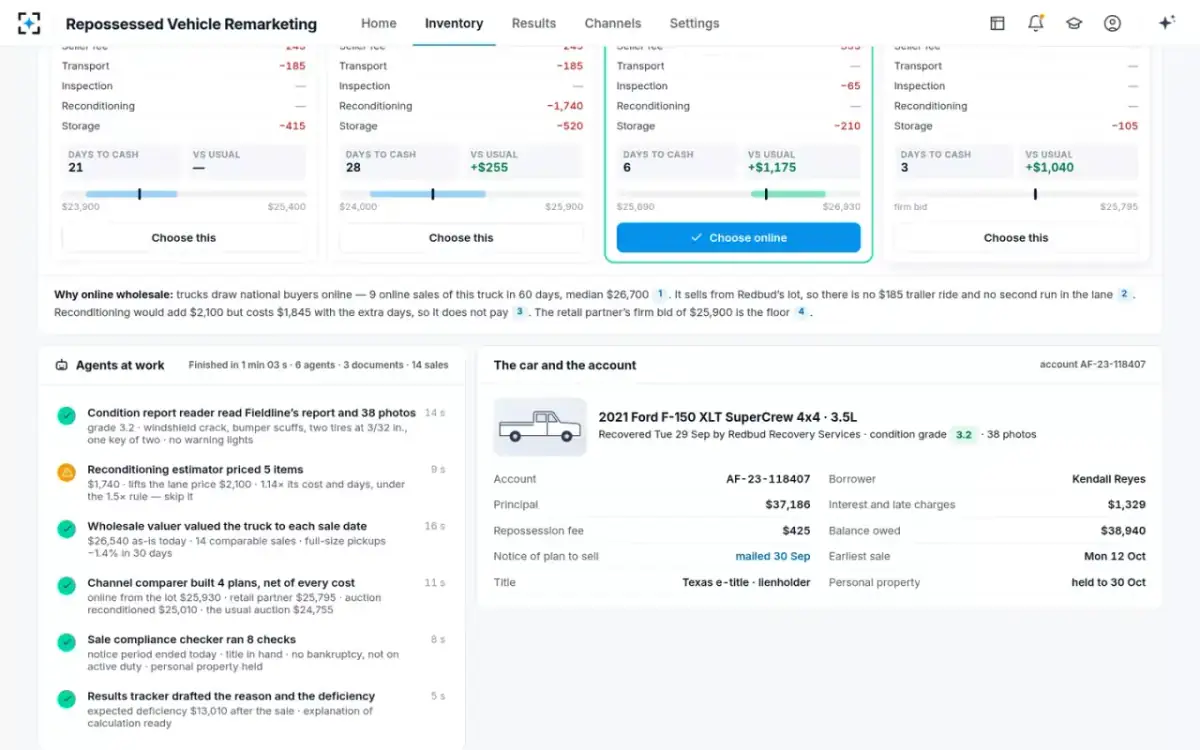 Repossessed Vehicle Remarketing — Agents at work