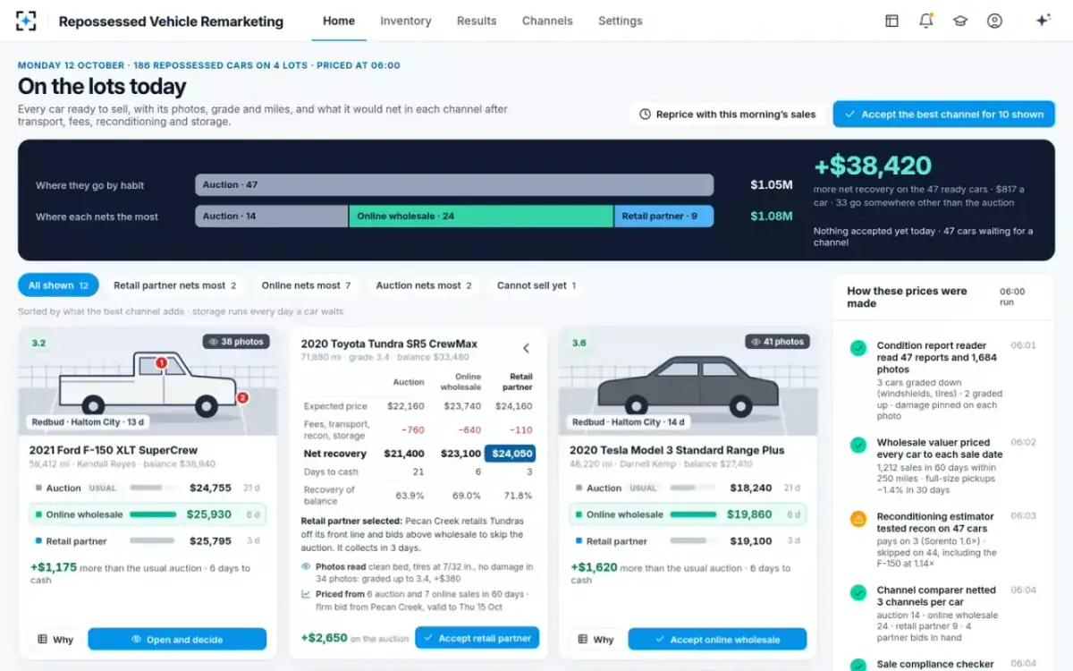 Repossessed Vehicle Remarketing — A card, flipped