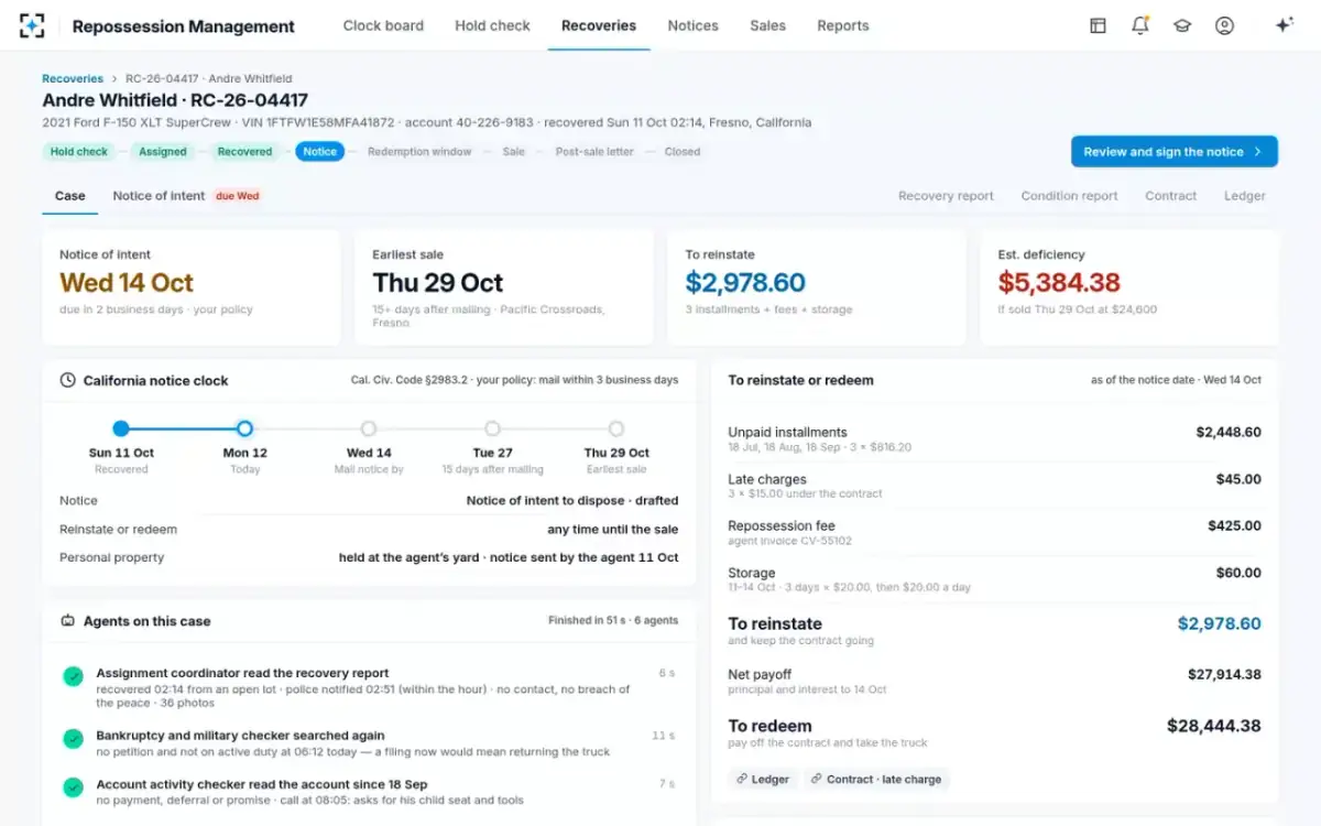 Repossession Management — The case cockpit
