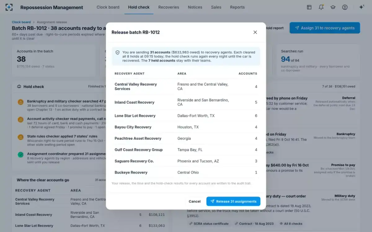 Repossession Management — Releasing the batch