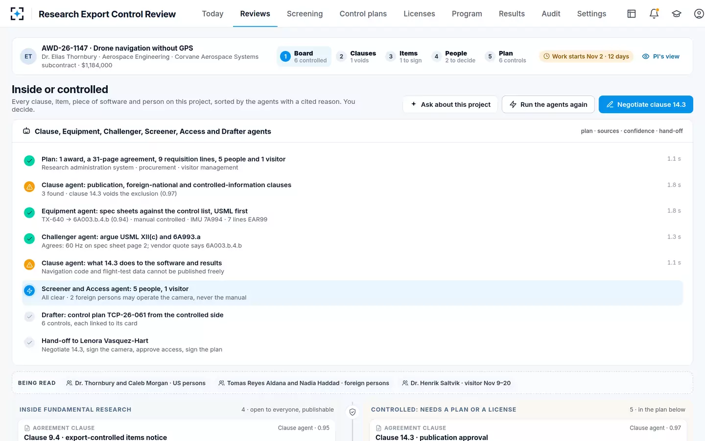Research Export Control Review — The agents at work, step by step
