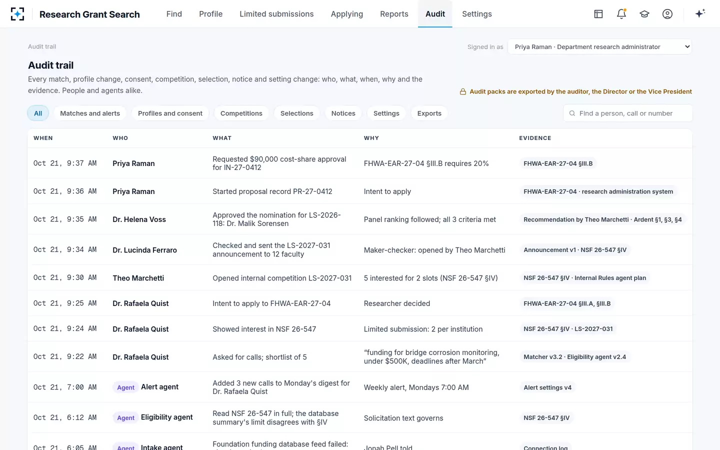 Research Grant Search — Every match, decision and notice on the record