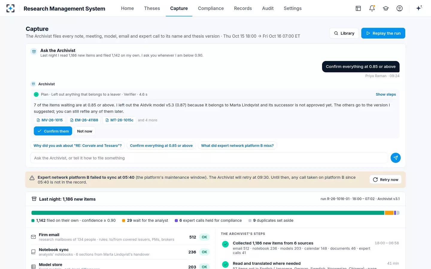 Research Management System — Instructing the Archivist