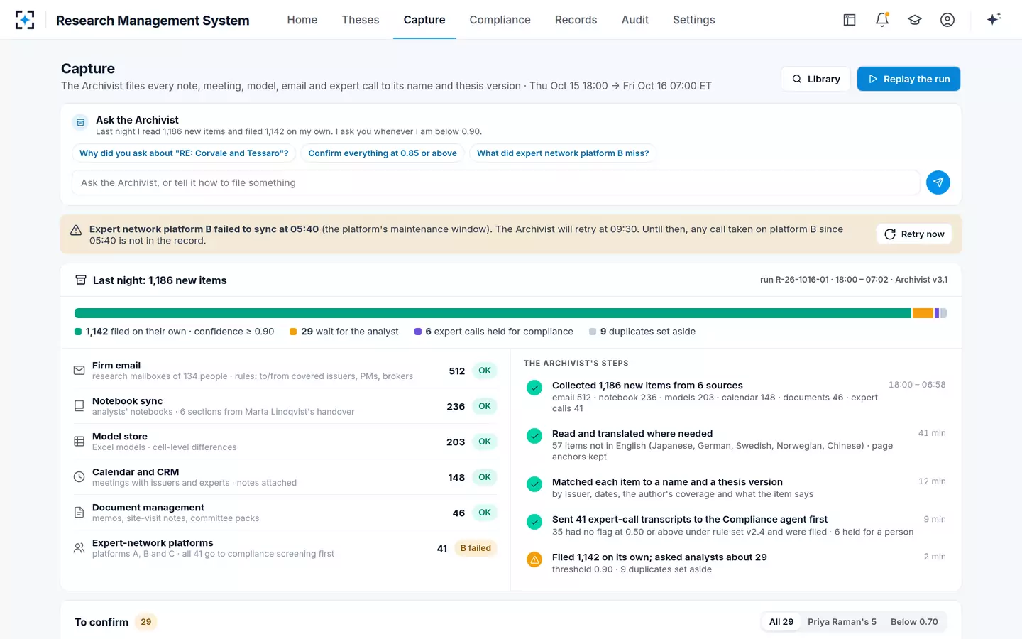 Research Management System — Overnight capture