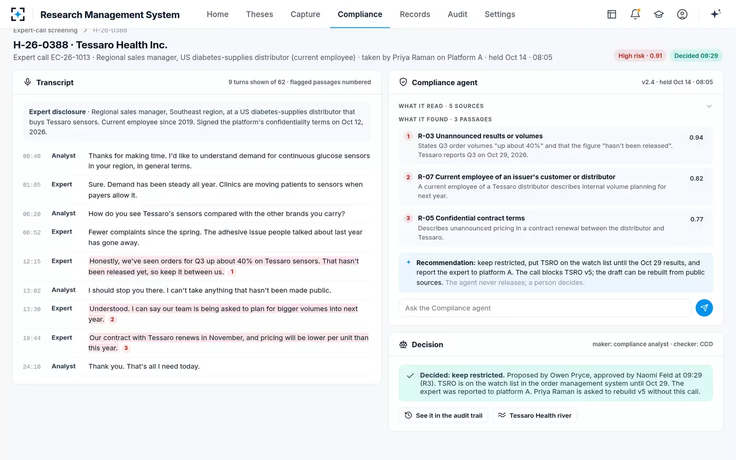 Research Management System — Decided by a second person