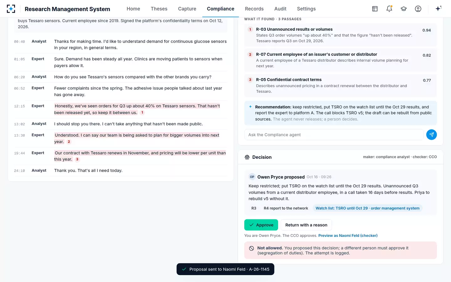 Research Management System — Proposal and segregation of duties