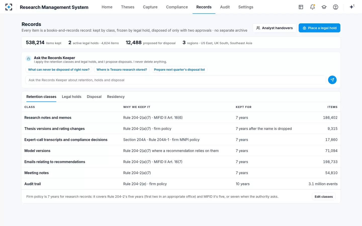 Research Management System — Books and records