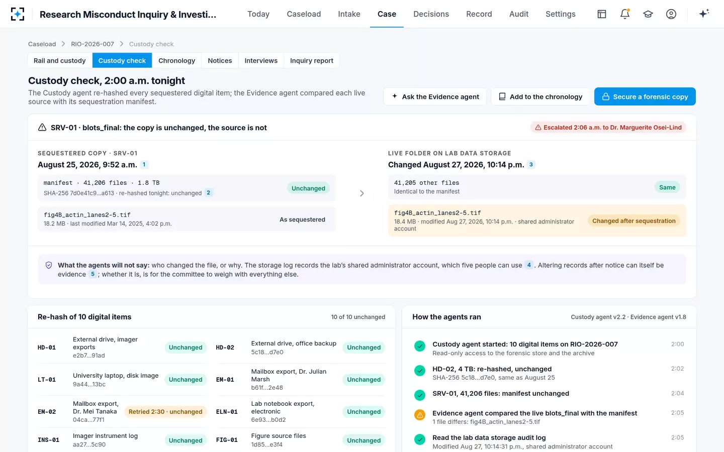 Research Misconduct Inquiry & Investigation — The sequestered copy is unchanged; the live source is not