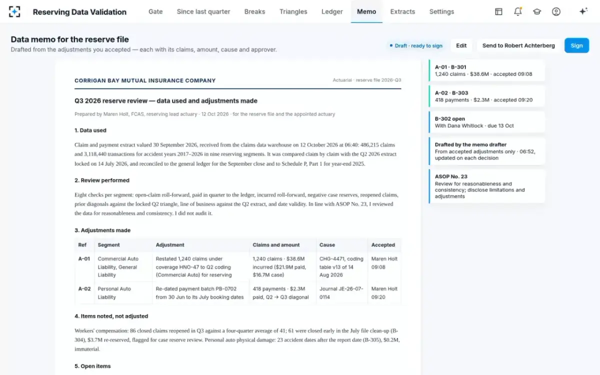 Reserving Data Validation — The data memo