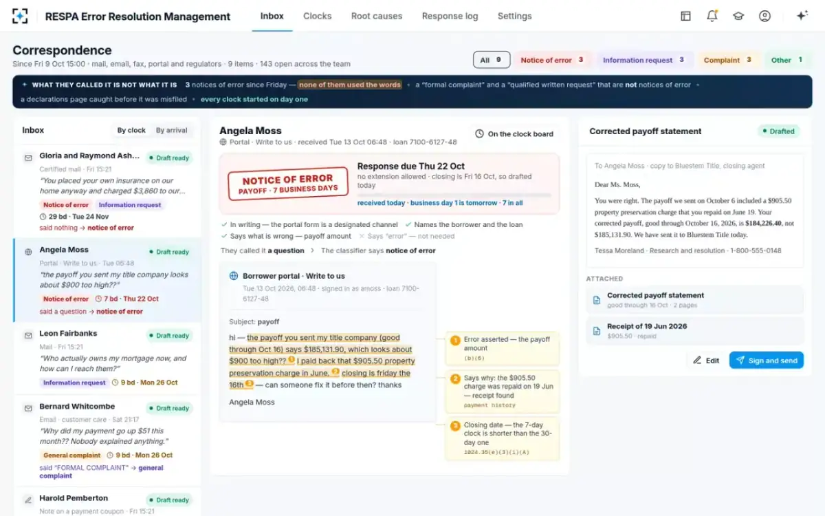 RESPA Error Resolution Management — A payoff error on a 7-day clock