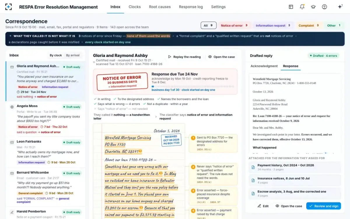 RESPA Error Resolution Management — The correspondence inbox