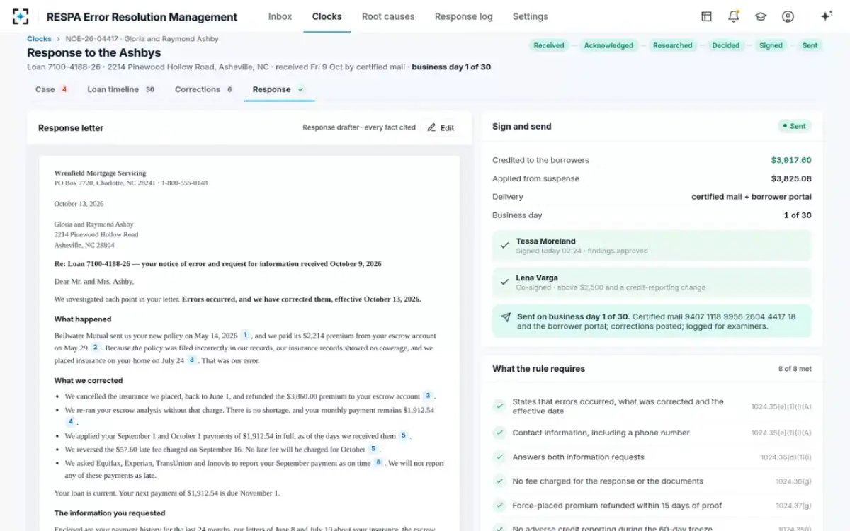 RESPA Error Resolution Management — The response, sent