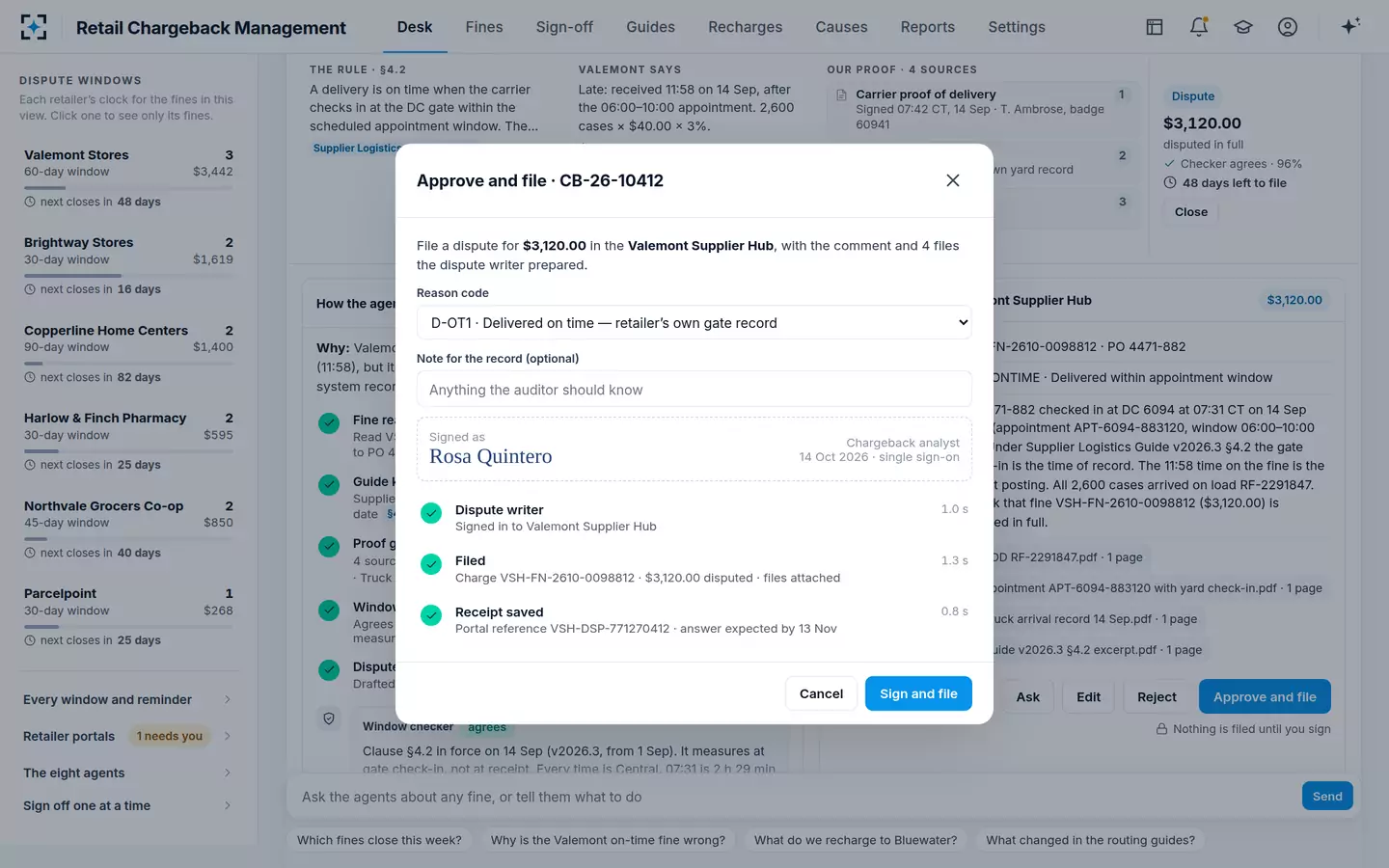 Retail Chargeback Management — Approve, sign and file