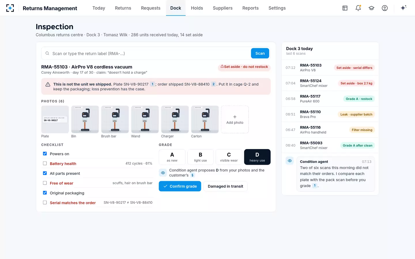 Returns Management — Dock inspection