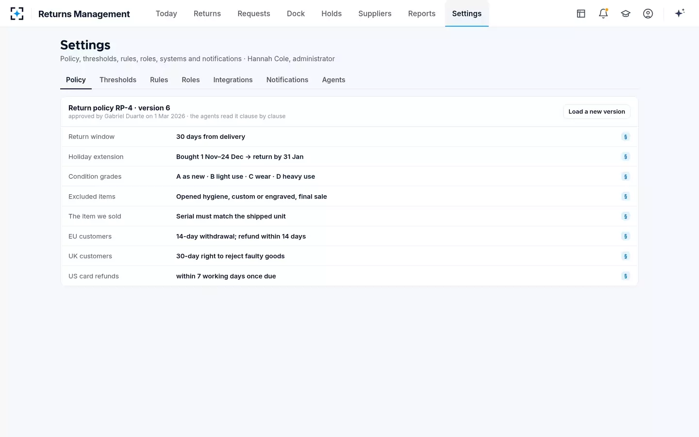 Returns Management — Your policy