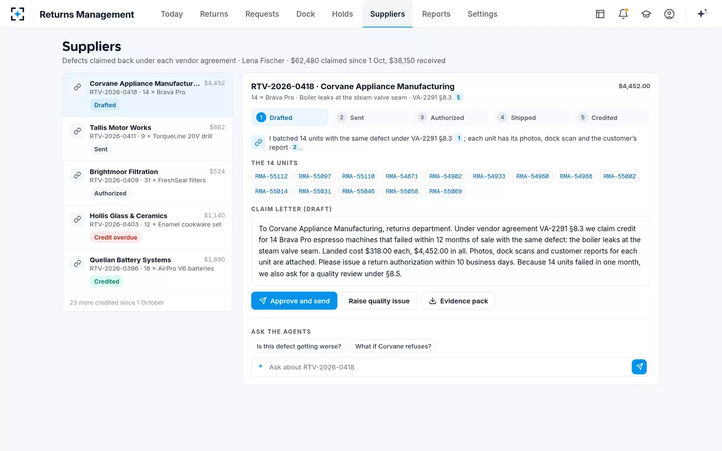 Returns Management — Supplier claims
