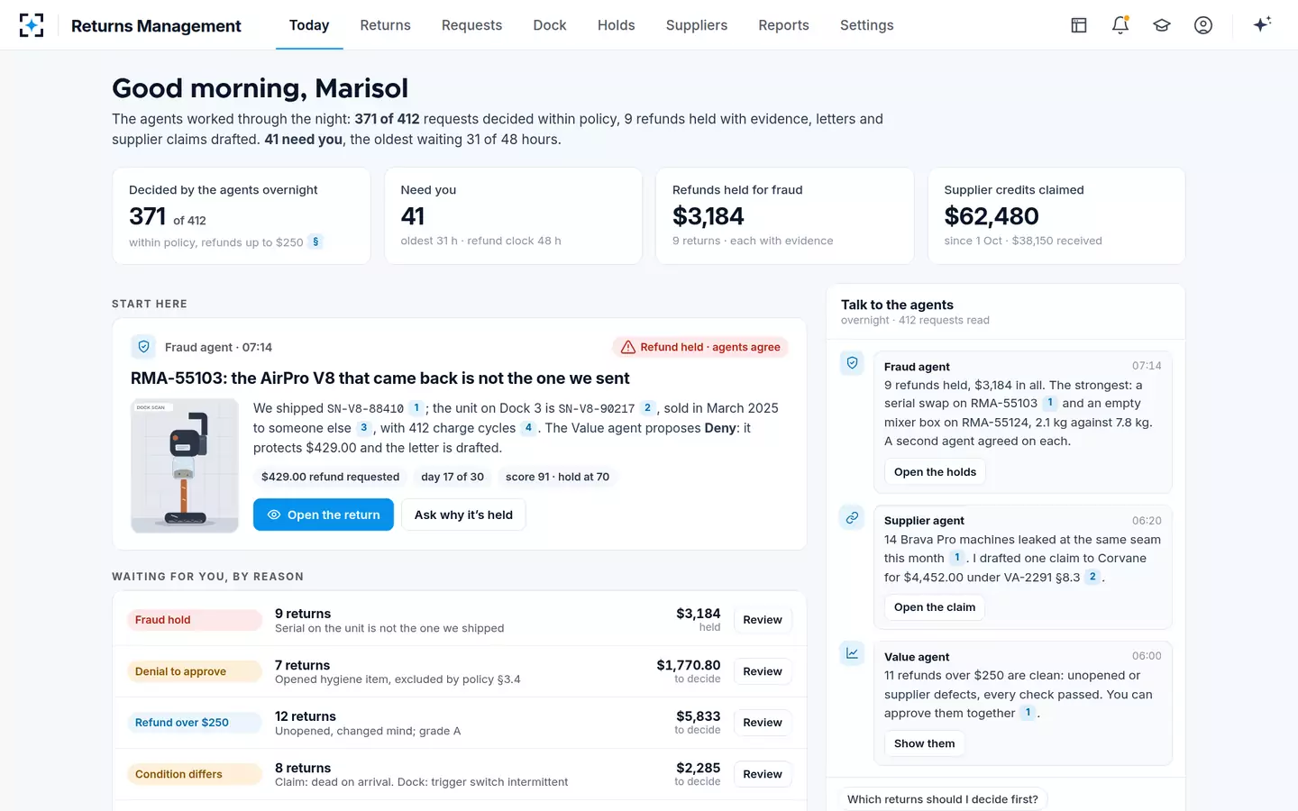 Returns Management — The morning page
