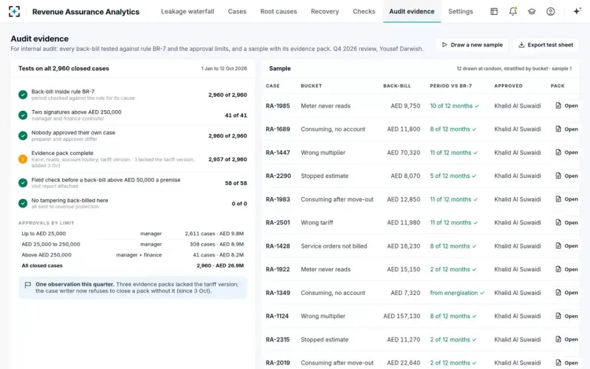 Revenue Assurance Analytics — Audit evidence