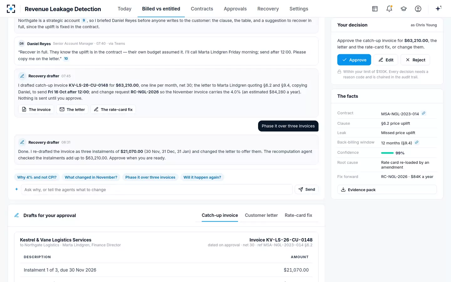 Revenue Leakage Detection — Tell the agents what to change