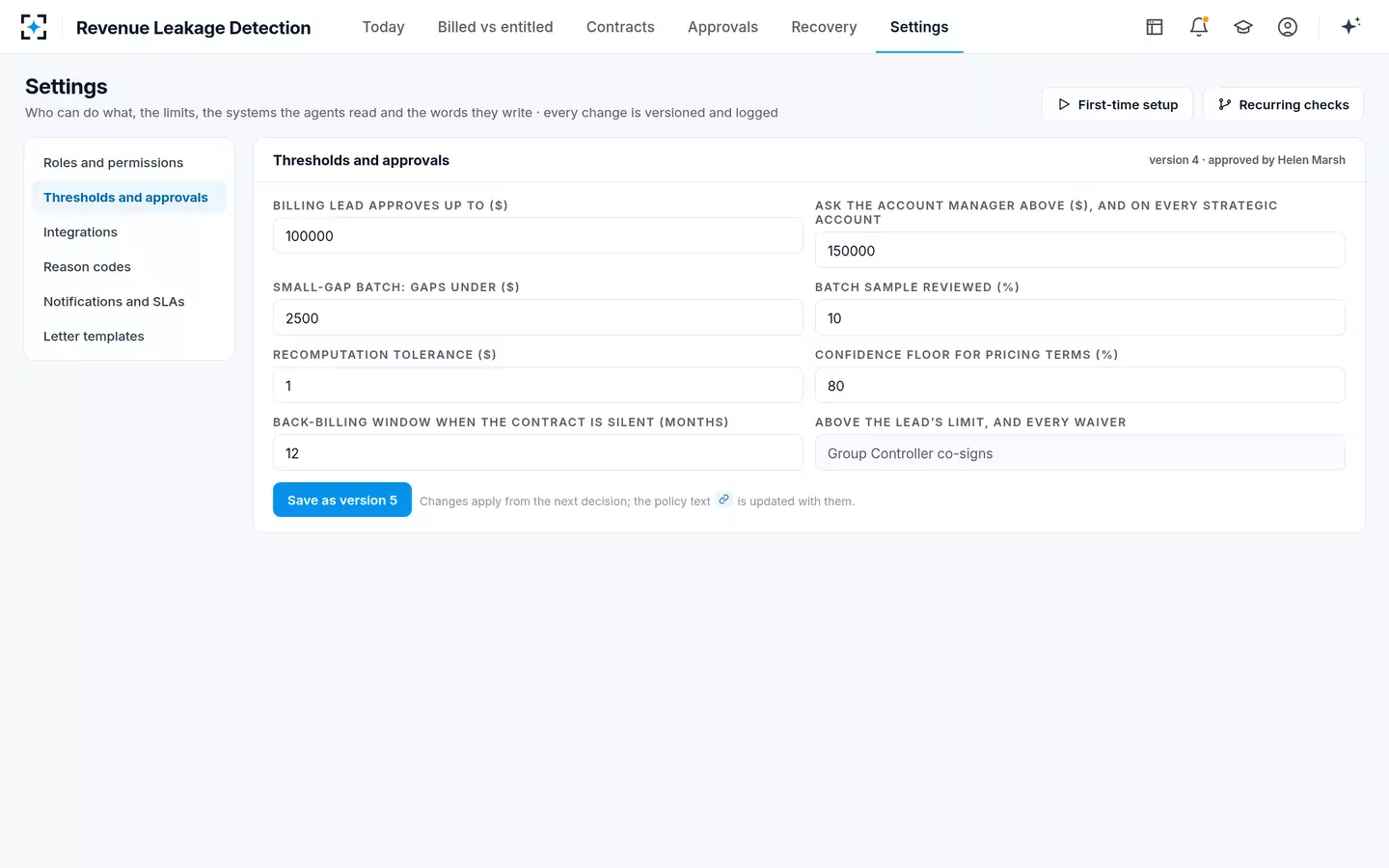 Revenue Leakage Detection — Your thresholds