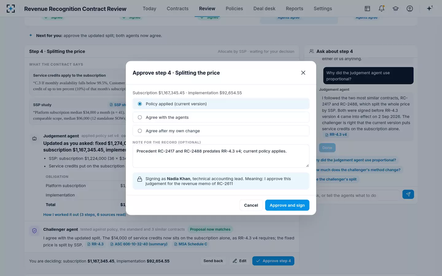 Revenue Recognition Contract Review — Approve with a reason
