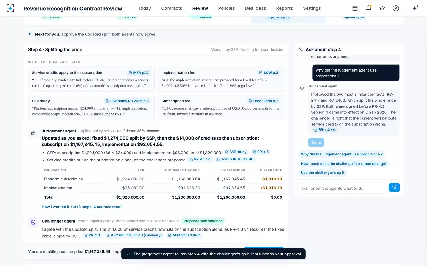 Revenue Recognition Contract Review — The challenger's split, re-run