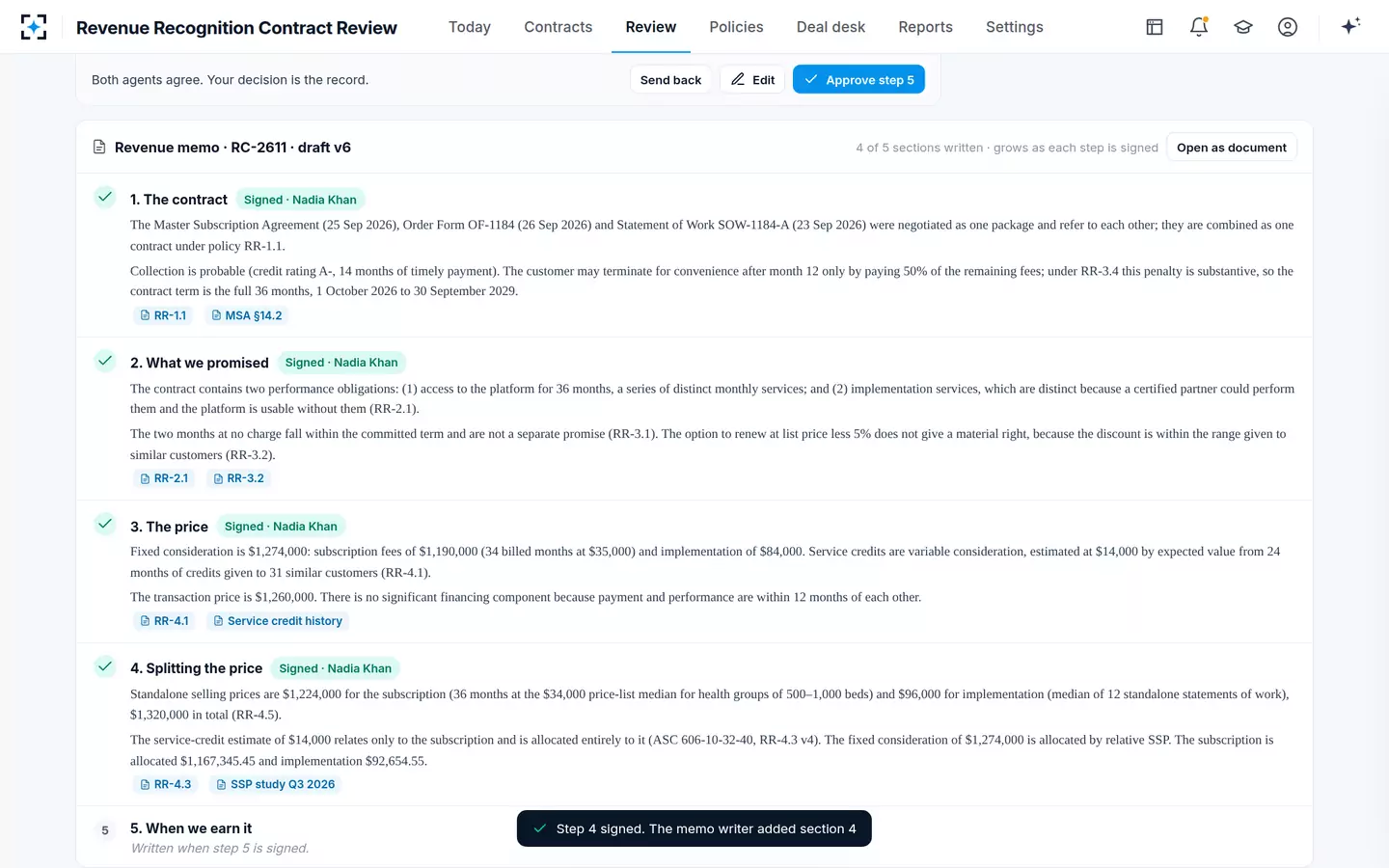 Revenue Recognition Contract Review — The memo, growing