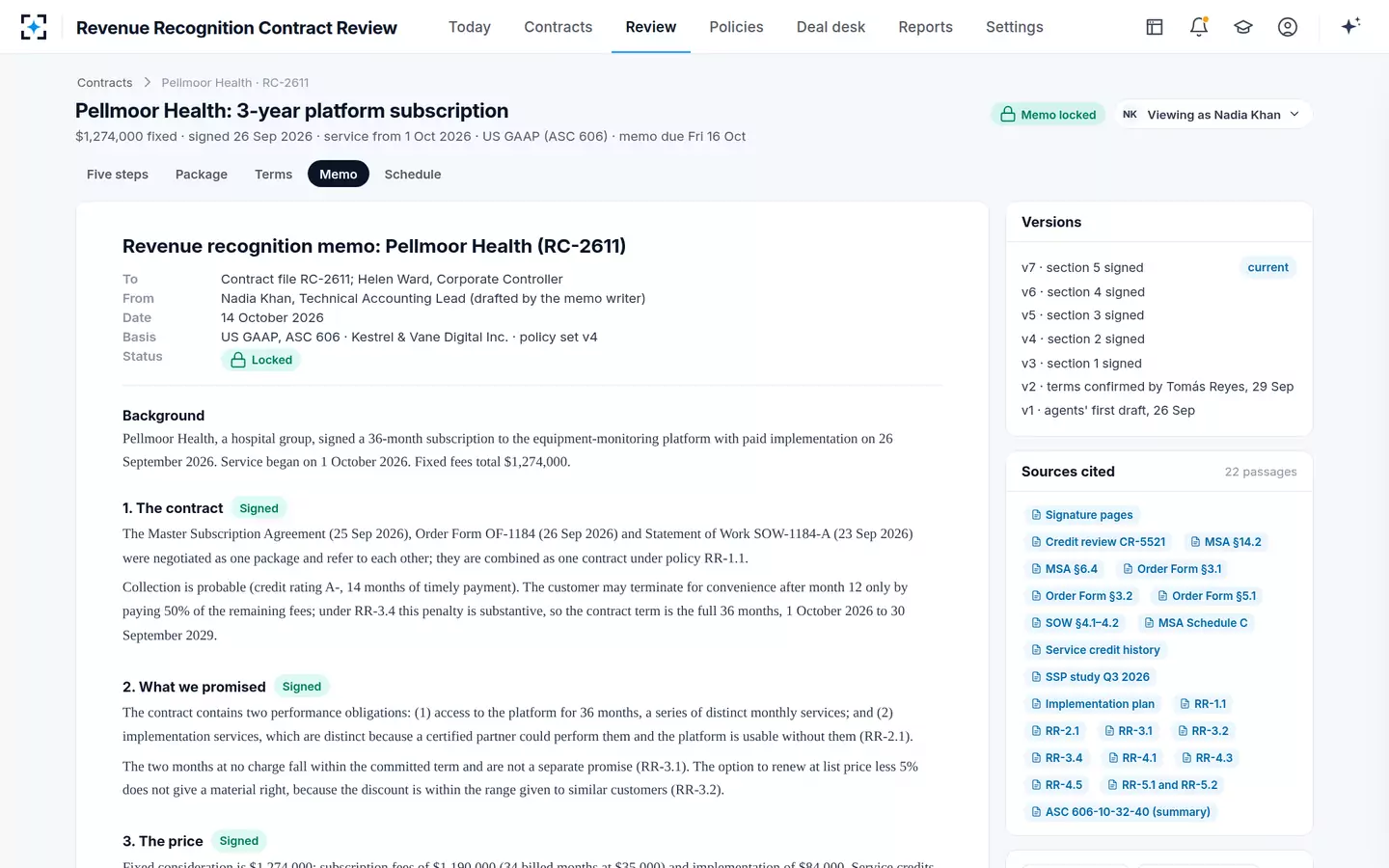 Revenue Recognition Contract Review — The locked memo