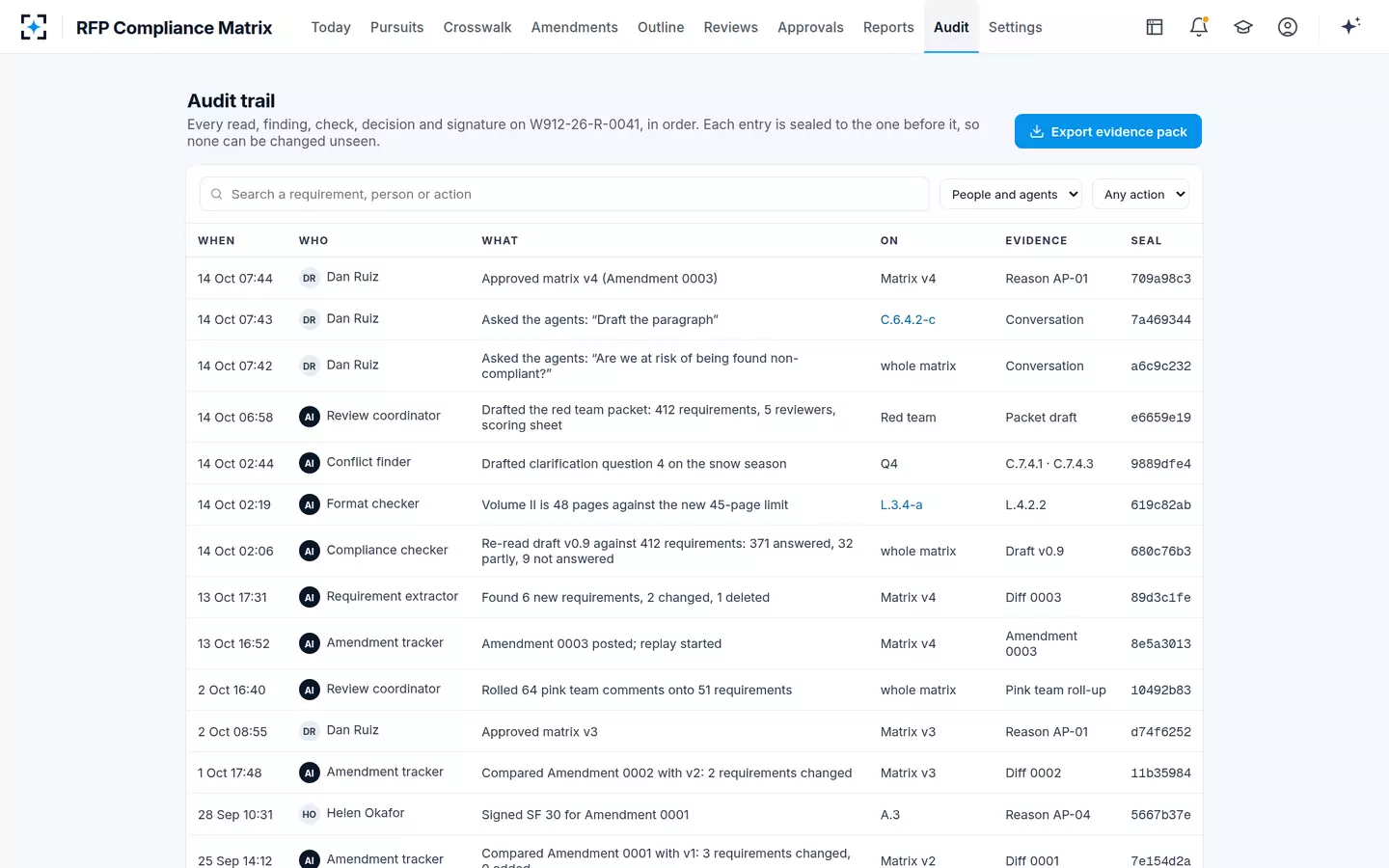 RFP Compliance Matrix — Audit trail