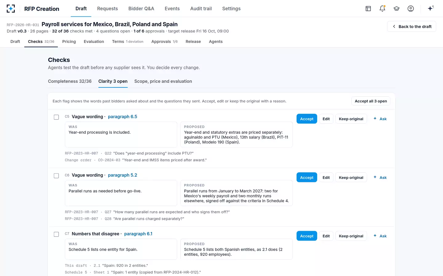 RFP Creation — Clarity checks