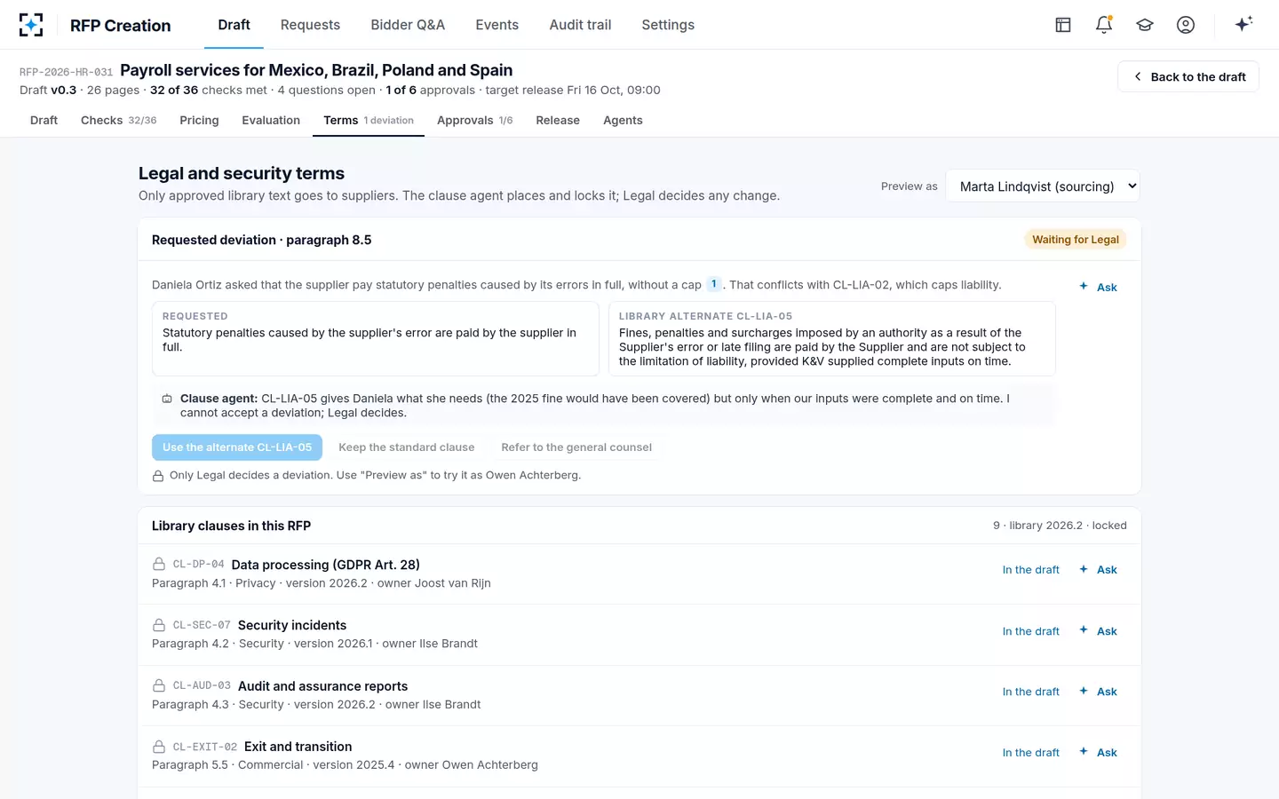 RFP Creation — Legal and security terms
