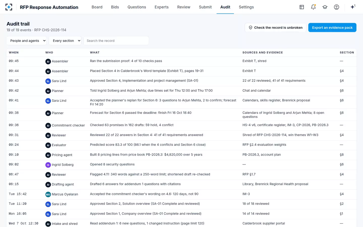 RFP Response Automation — Audit trail