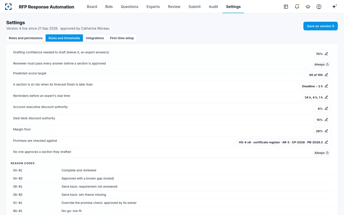 RFP Response Automation — Your rules