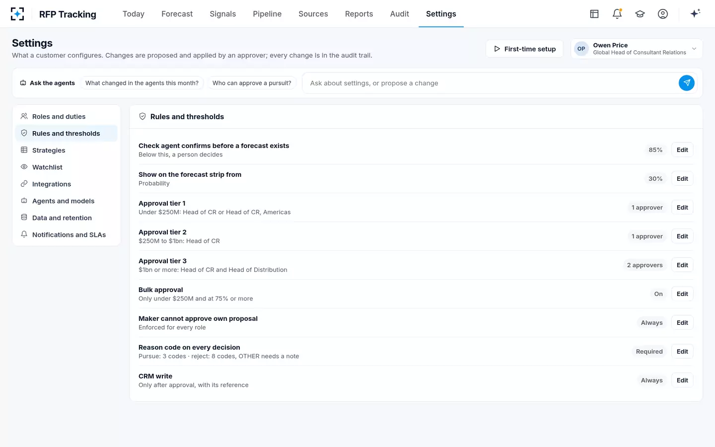 RFP Tracking — Your rules and thresholds
