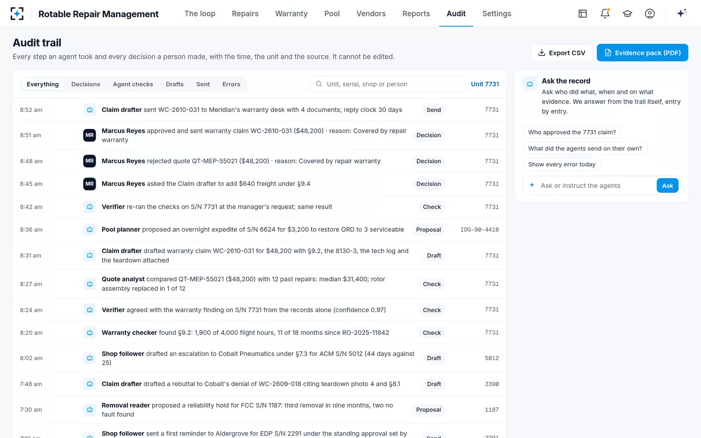 Rotable Repair Management — Audit trail