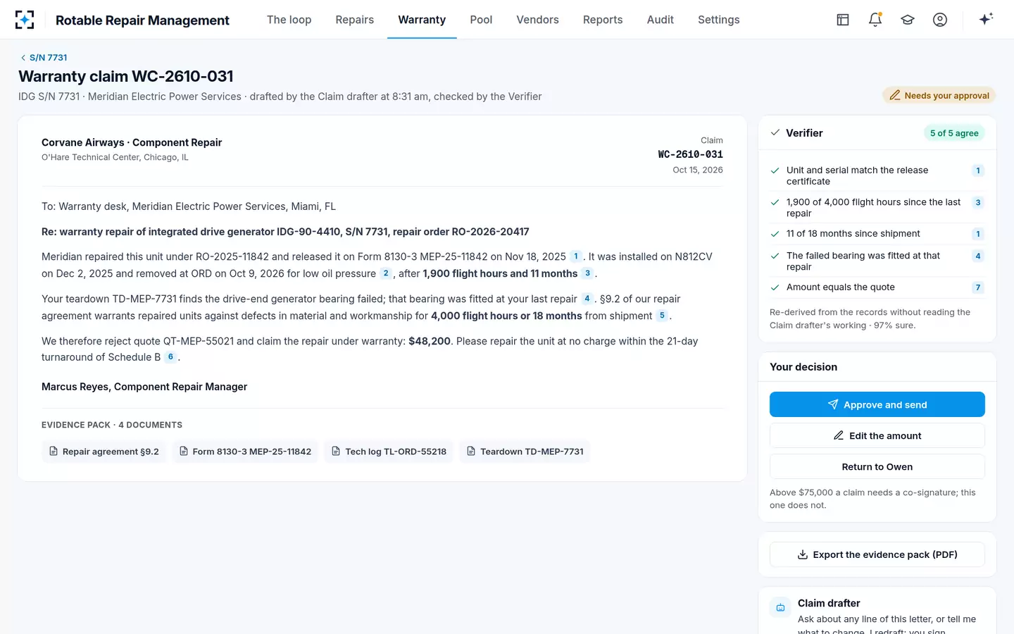 Rotable Repair Management — The warranty claim