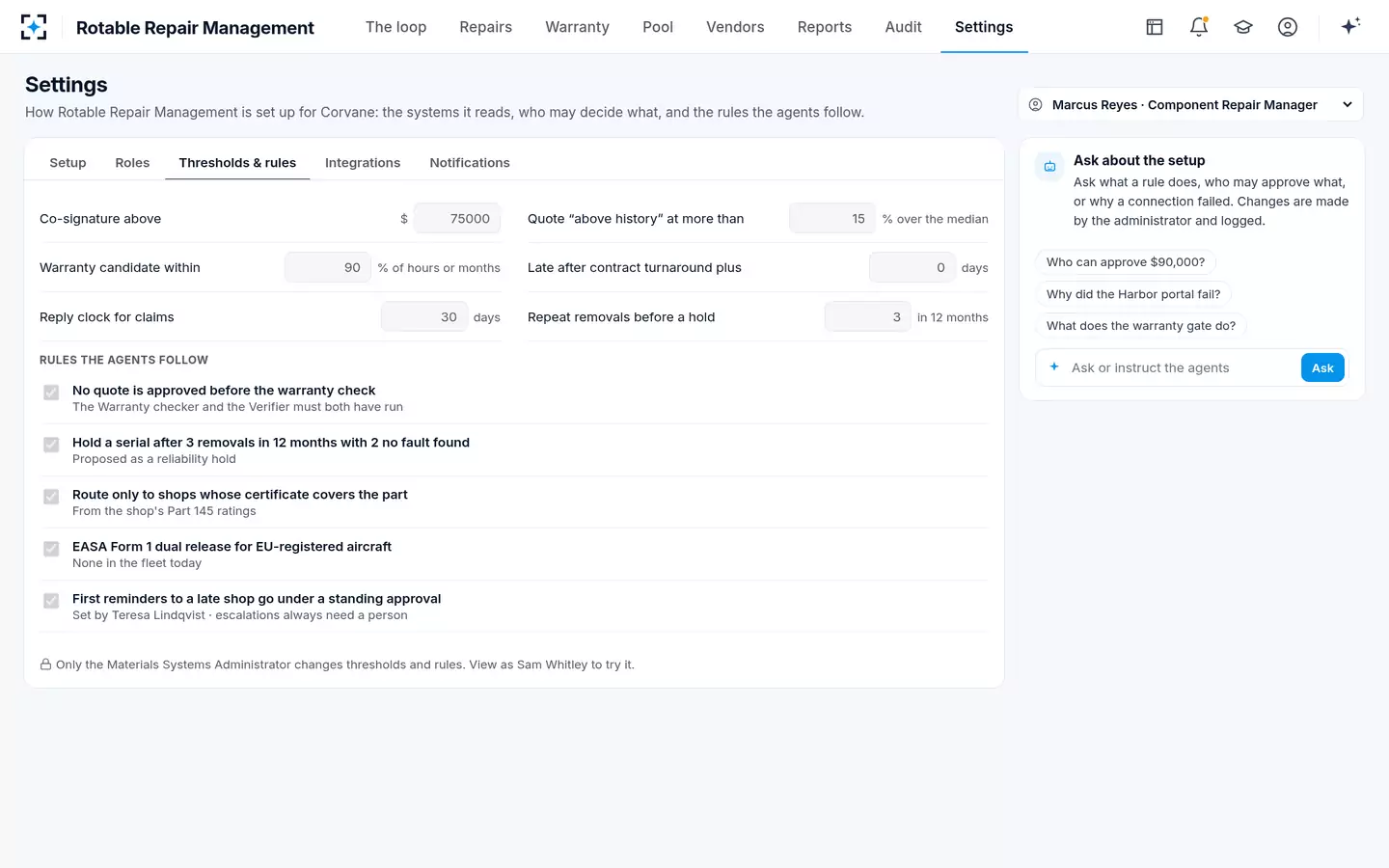 Rotable Repair Management — Thresholds and rules