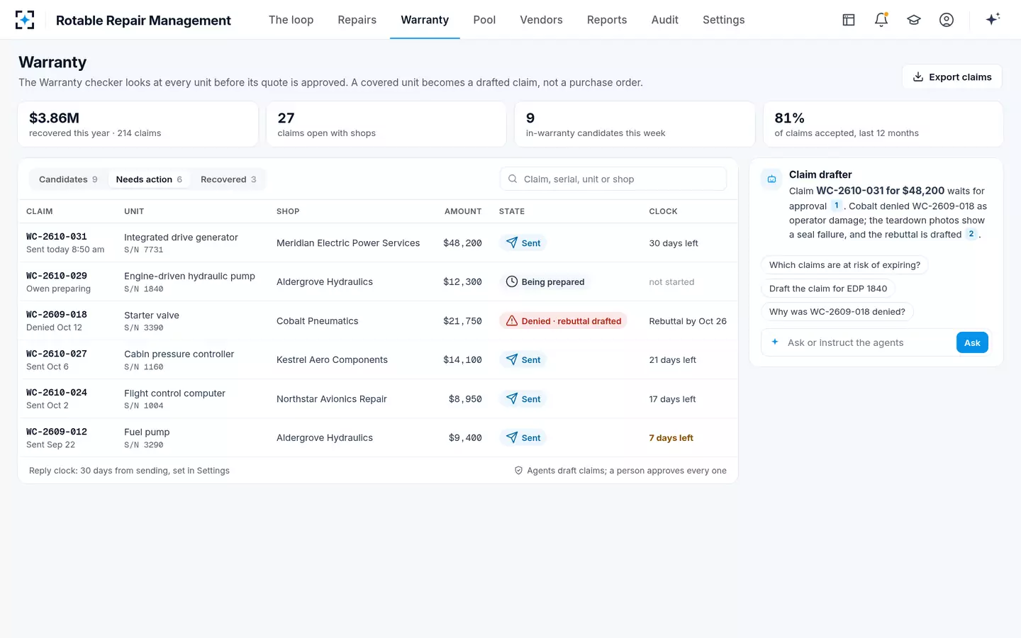 Rotable Repair Management — Warranty claims
