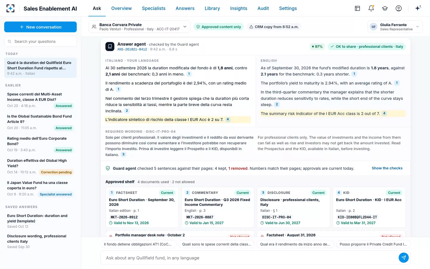 Sales Enablement AI — Ask: the cited answer