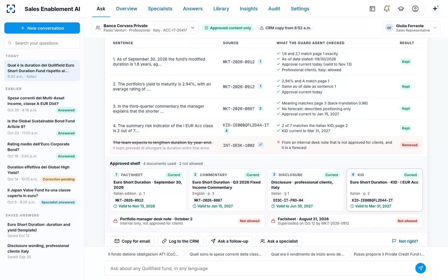 Sales Enablement AI — Guard checks and approved shelf
